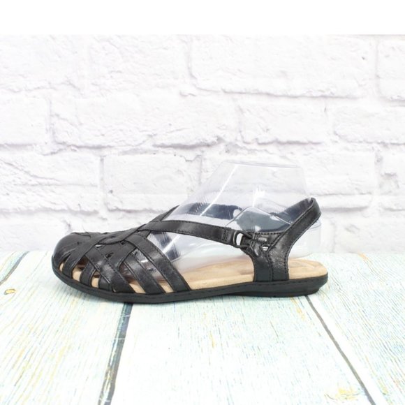 Earth Origins Shoes - Earth Origins Belle Brielle Black Leather Slingback Comfort Sandals Size 7.5 M